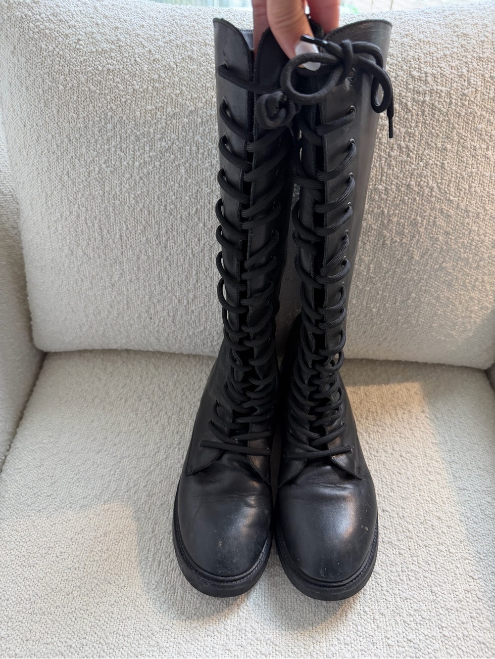 Parosh Women's Black Lace-Up Knee-High Leather Boots